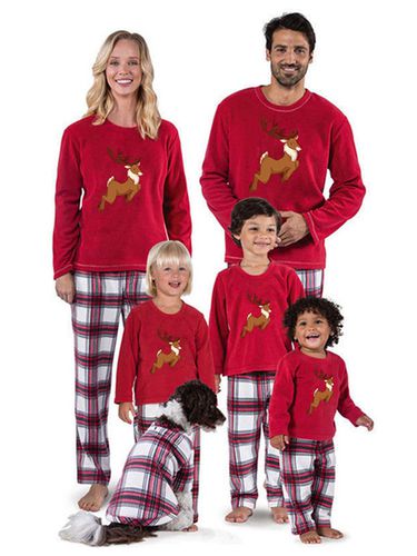 Pigiama natalizio abbinato per la famiglia Poliestere modello natalizio Pantaloni rossi Top Set 2 pezzi - milanoo.com - Modalova