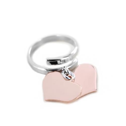 Anello con doppio ciondolo cuore pendente rosa in argento - cappagli charme - Modalova