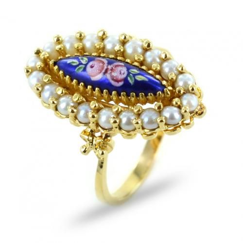 Anello in oro e smalto con perle stile antico anni 70 - cappagli gioielli - Modalova