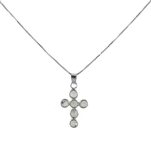 Collana ciondolo croce con zirconi in oro e argento - cappagli gioielli - Modalova