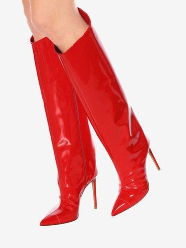 Stivali alti al ginocchio rossi Stivali al ginocchio con tacco a spillo in pelle lucida a punta per donna - milanoo.com - Modalova