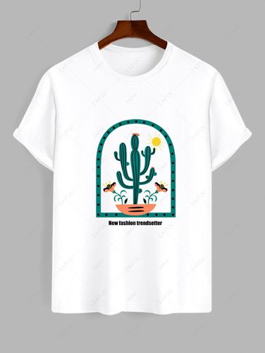 T-Shirt Stampata a Cactus con Maniche Corte - ZAFUL - Modalova