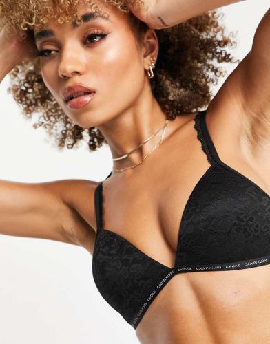 CK One Lace - Brassière in pizzo nera leggermente foderata a triangolo con logo-Nero - Calvin Klein - Modalova