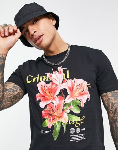 T-shirt nera con fiori - Criminal Damage - Modalova
