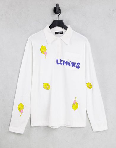 Polo color crema a maniche lunghe con stampa limoni - Another Reason - Modalova