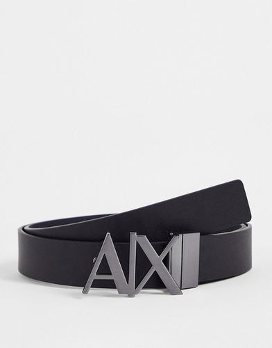 Cintura in pelle double-face nera/grigia con logo sulla fibbia-Nero - Armani Exchange - Modalova