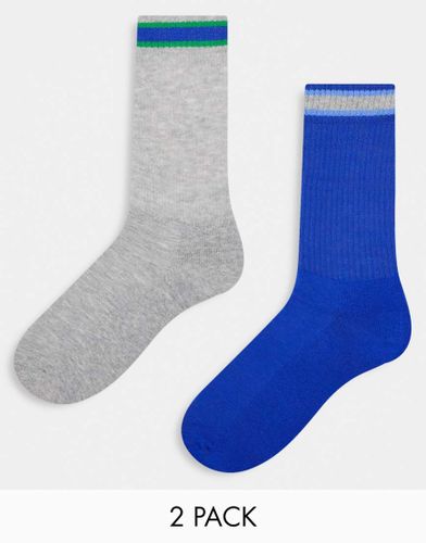 Confezione da 2 paia di calzini sportivi blu e bianchi a righe-Multicolore - ASOS DESIGN - Modalova