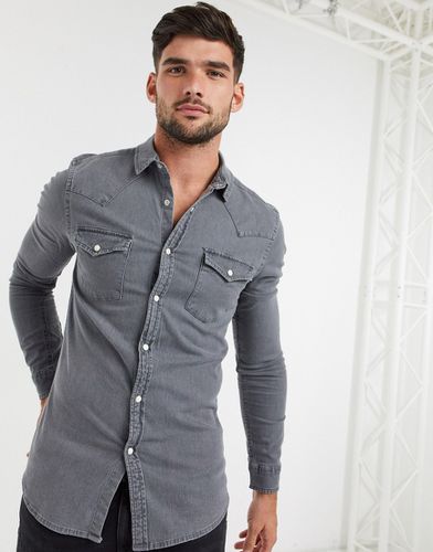 Camicia di jeans stile western skinny grigia - ASOS DESIGN - Modalova