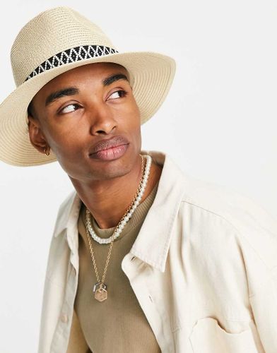 Cappello fedora di paglia con fascia bianca e nera-Neutro - ASOS DESIGN - Modalova