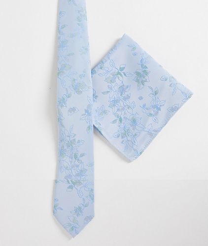 Cravatta slim blu a fiori con fazzoletto da taschino - ASOS DESIGN - Modalova