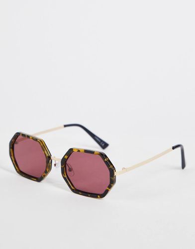 Occhiali da sole a esagono marroni tartarugati con lenti viola-Marrone - ASOS DESIGN - Modalova