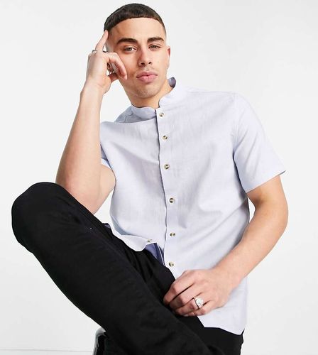 Wedding - Camicia in lino blu con colletto alla coreana - ASOS DESIGN - Modalova