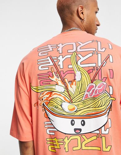 T-shirt oversize corallo con ramen stile cartoon sulla schiena-Arancione - ASOS DESIGN - Modalova