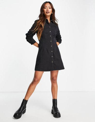 Vestito camicia di jeans aderente nero slavato - ASOS DESIGN - Modalova