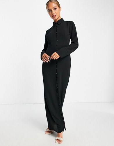 Vestito camicia lungo nero con bottoni - ASOS DESIGN - Modalova