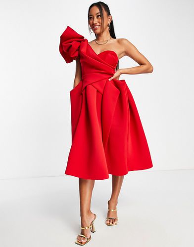 Vestito midi monospalla stile origami da cerimonia rosso - ASOS DESIGN - Modalova
