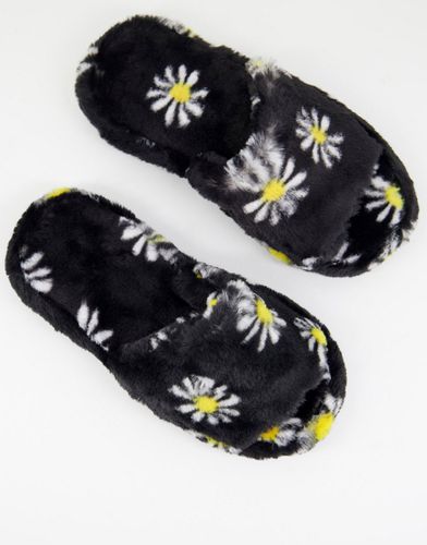 Zane - Pantofole con suola spessa nere a fiori-Nero - ASOS DESIGN - Modalova