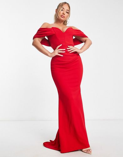 Vestito lungo rosso con scollo Bardot con fondo a sirena - Goddiva - Modalova