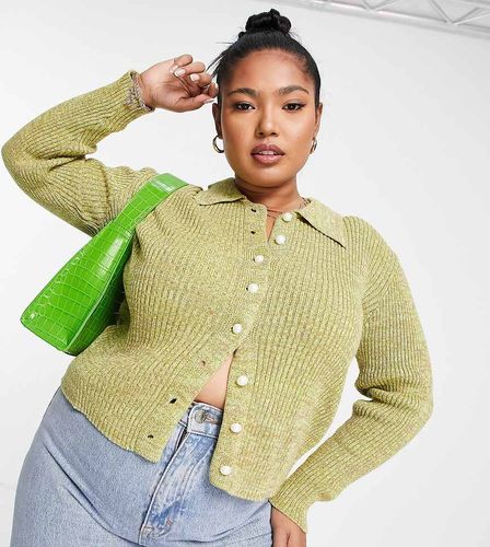 Cardigan in maglia verde mélange con bottoni sul davanti - Glamorous Curve - Modalova