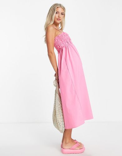 Vestito midi con spalline sottili a trapezio con bustino arricciato rosa - Glamorous - Modalova