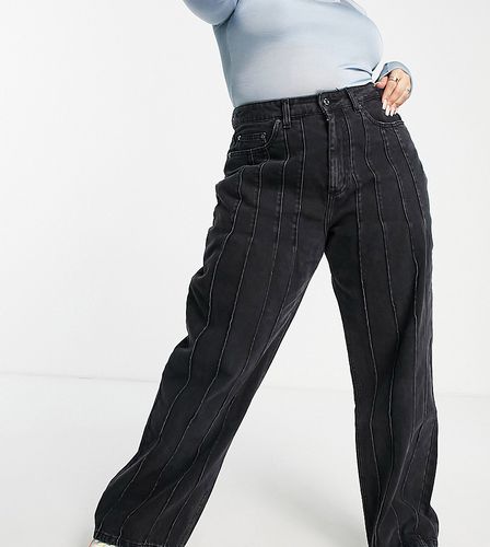 Dad jeans dritti a vita alta con strappi sulle ginocchia-Nero - Don't Think Twice Plus - Modalova