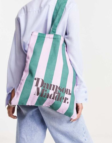Borsa shopping in cotone verde e rosa a righe con logo-Multicolore - Damson Madder - Modalova