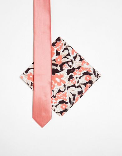 Cravatta rosa e fazzoletto da taschino a fiori-Multicolore - Devils Advocate - Modalova