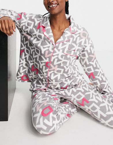 Pigiama in morbido pile elasticizzato /rosa con rever e stampa del logo in confezione regalo - DKNY - Modalova