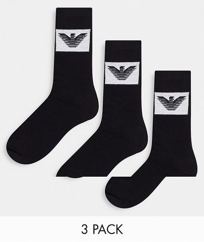 Emporio Armani - Bodywear - Confezione da tre paia di calzini neri con riquadro con logo a contrasto - Emporio Armani Bodywear - Modalova