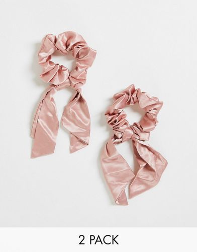 Confezione doppia di elastici per capelli in raso rosa con fiocco - Easilocks - Modalova