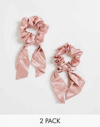 Confezione doppia di elastici per capelli in raso rosa con fiocco-Nessun colore - Easilocks - Modalova