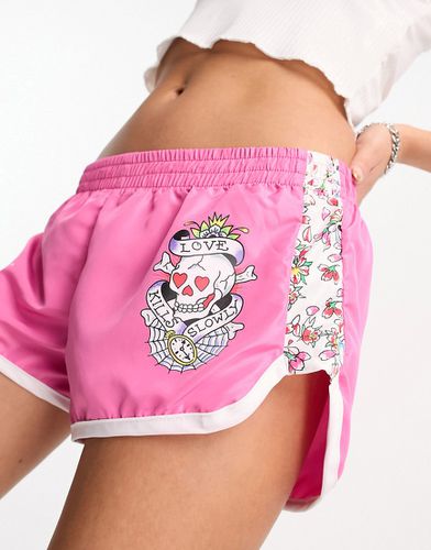Pantaloncini in jersey con logo e stampa-Rosa - Ed Hardy - Modalova
