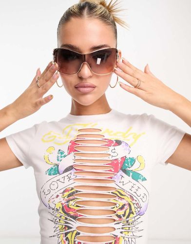T-shirt baby con tagli sul davanti e stampa-Bianco - Ed Hardy - Modalova