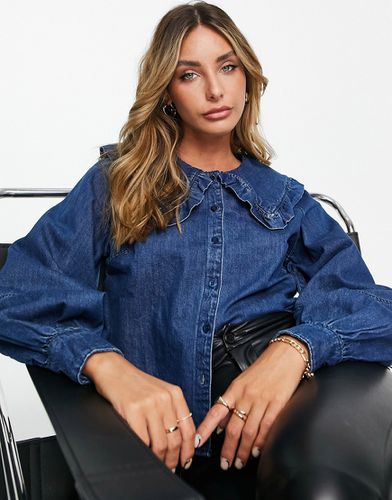 Camicia di jeans con colletto oversize lavaggio blu medio - Edited - Modalova