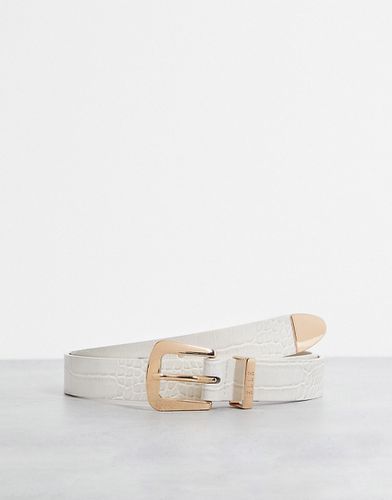 Cintura color crema effetto coccodrillo con logo sul passante - Elle - Modalova