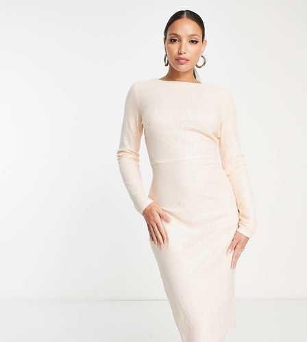 Esclusiva - Vestito midi color champagne con paillettes a maniche lunghe-Neutro - In The Style Tall - Modalova