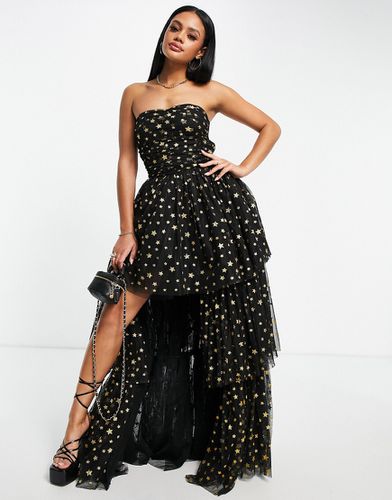 Esclusiva - Vestito lungo asimmetrico in tulle nero con stelle glitterate - Lace & Beads - Modalova