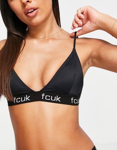 Top bikini imbottito nero con fascia con logo - FCUK - Modalova