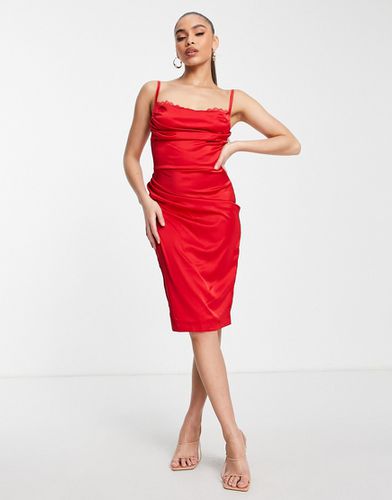 Vestito midi con scollo ad anello e corsetto arricciato rosso - Femme Luxe - Modalova