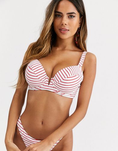 Top bikini coppe grandi con ferretto e scollo profondo a V rigido a righe - Figleaves - Modalova
