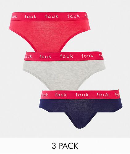 FCUK - Confezione da 3 paia di slip, colore rosa, blu navy e grigio - French Connection - Modalova