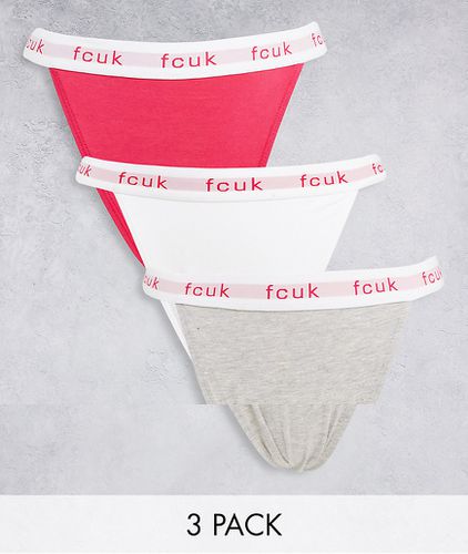 FCUK - Confezione da 3 tanga bianco, grigio e rosa - French Connection - Modalova