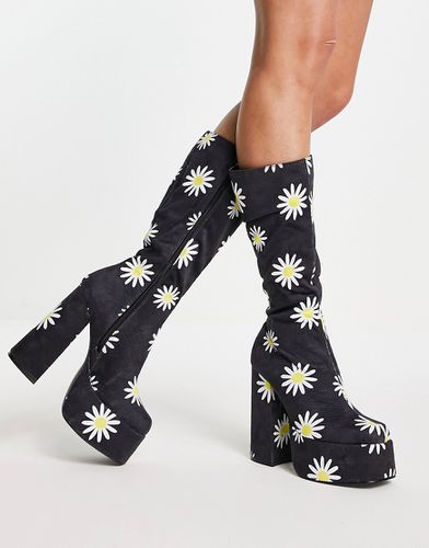 KOI - Crazy Daisy - Stivali al ginocchio neri con plateau-Nero - Koi Footwear - Modalova