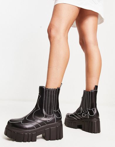 Koi - Stivali con tacco neri con suola spessa e cuciture a contrasto-Nero - Koi Footwear - Modalova