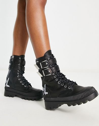 Trekka II - Stivali in pelle nera con fibbie e collarino rialzato-Nero - Karl Lagerfeld - Modalova