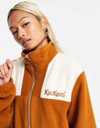 Giacca oversize con logo sul petto colorblock in pile-Marrone - Kickers - Modalova