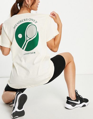 T-shirt da palestra oversize color crema con logo stile tennis-Bianco - Hoxton Haus - Modalova