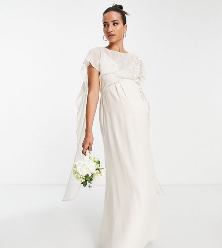 Vestito lungo da sposa color avorio ricamato allacciato sul retro-Viola - Hope & Ivy Maternity - Modalova