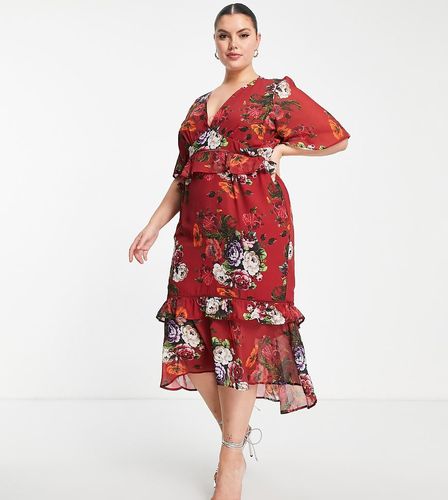 Vestito da giorno midi con manica con volant e stampa a fiori misti-Multicolore - Hope & Ivy Plus - Modalova