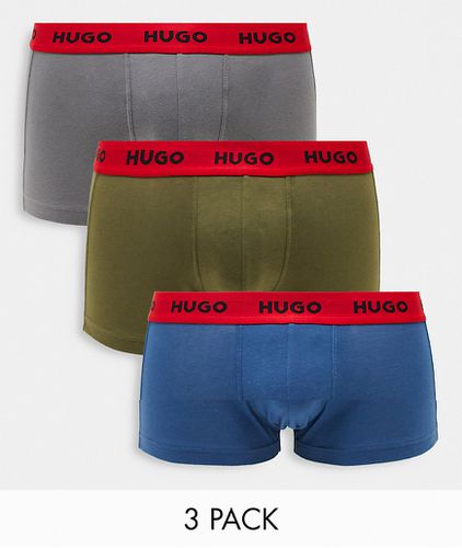 Confezione da 3 paia di boxer aderenti blu navy con logo in vitamulticolore con fascia in vita a contrasto - HUGO Bodywear - Modalova